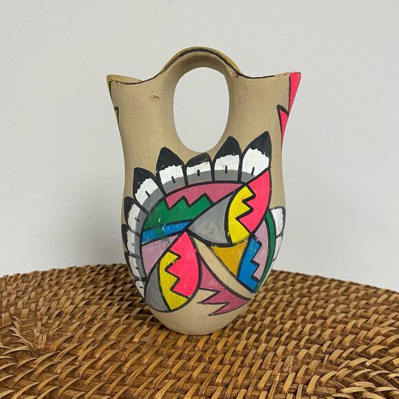 Vintage Mexican Souvenir 6" Colorful Painted Artisan Vase - Picture 5 of 8